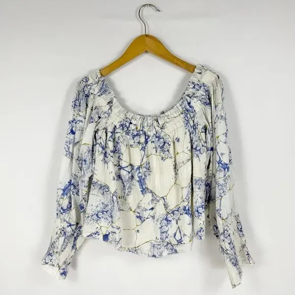 All Saints Women’s Lara Off The Shoulder Smocked Top Size 8 White Linen Silk - Picture 8 of 13